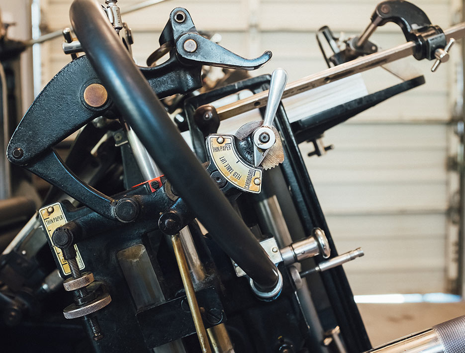 Letterpress printing press and workspace at Paper Schmaper studio