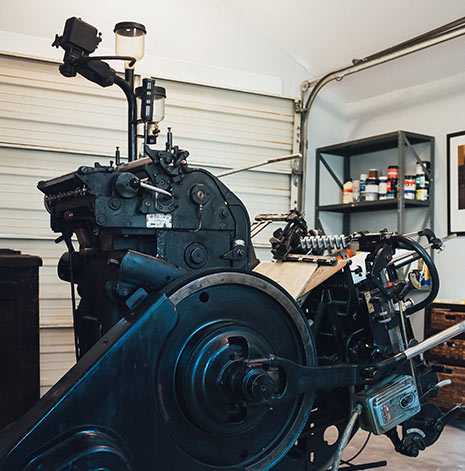 Letterpress studio tools and printing equipment